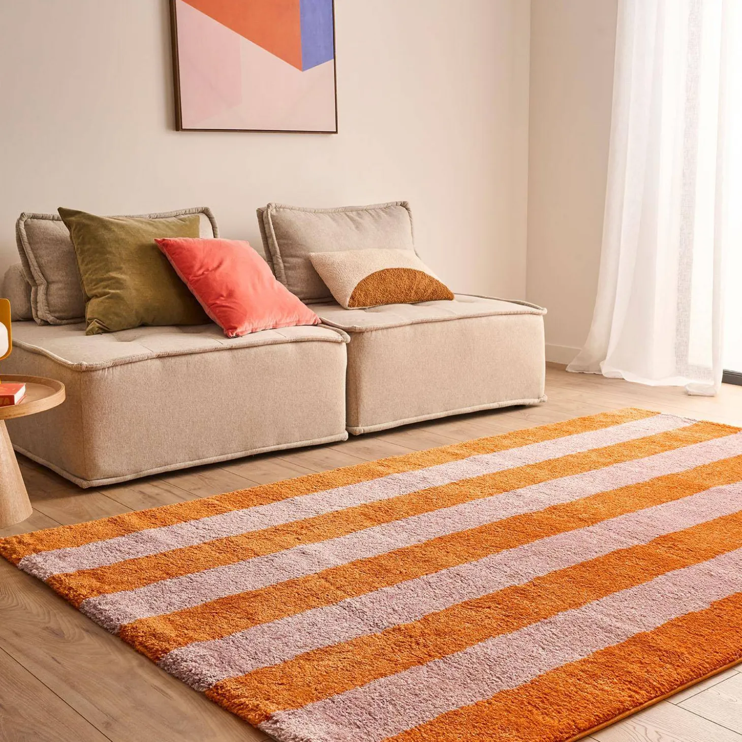 Vloerkleed oranje-roze gestreept voor binnen