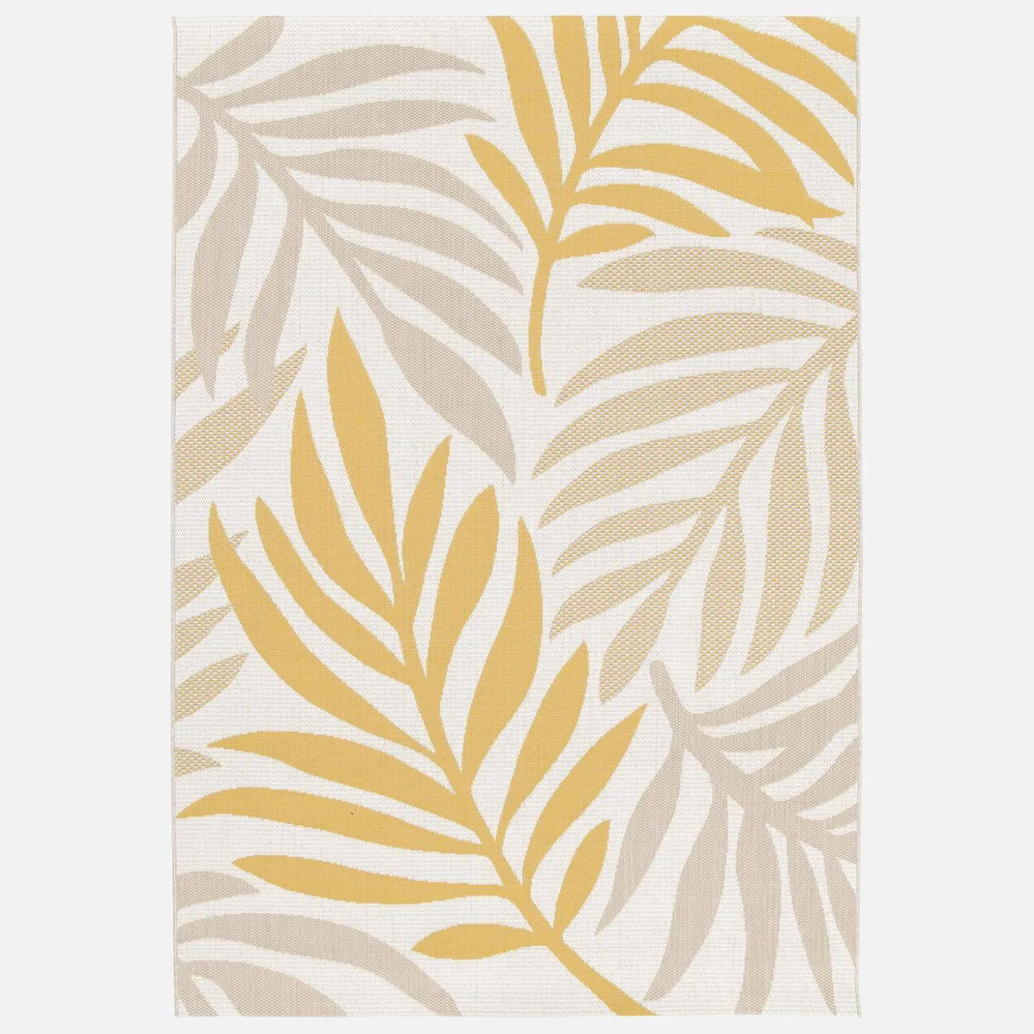 Vloerkleed voor binnen/buiten, beige en mosterdkleurig plantenpatroon