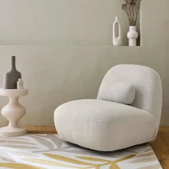 Vloerkleed voor binnen/buiten, beige en mosterdkleurig plantenpatroon