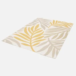 Vloerkleed voor binnen/buiten, beige en mosterdkleurig plantenpatroon