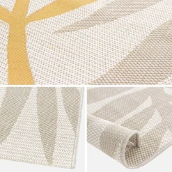 Vloerkleed voor binnen/buiten, beige en mosterdkleurig plantenpatroon