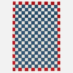 Vloerkleed voor binnen en buiten met rood en blauw dambord patroon