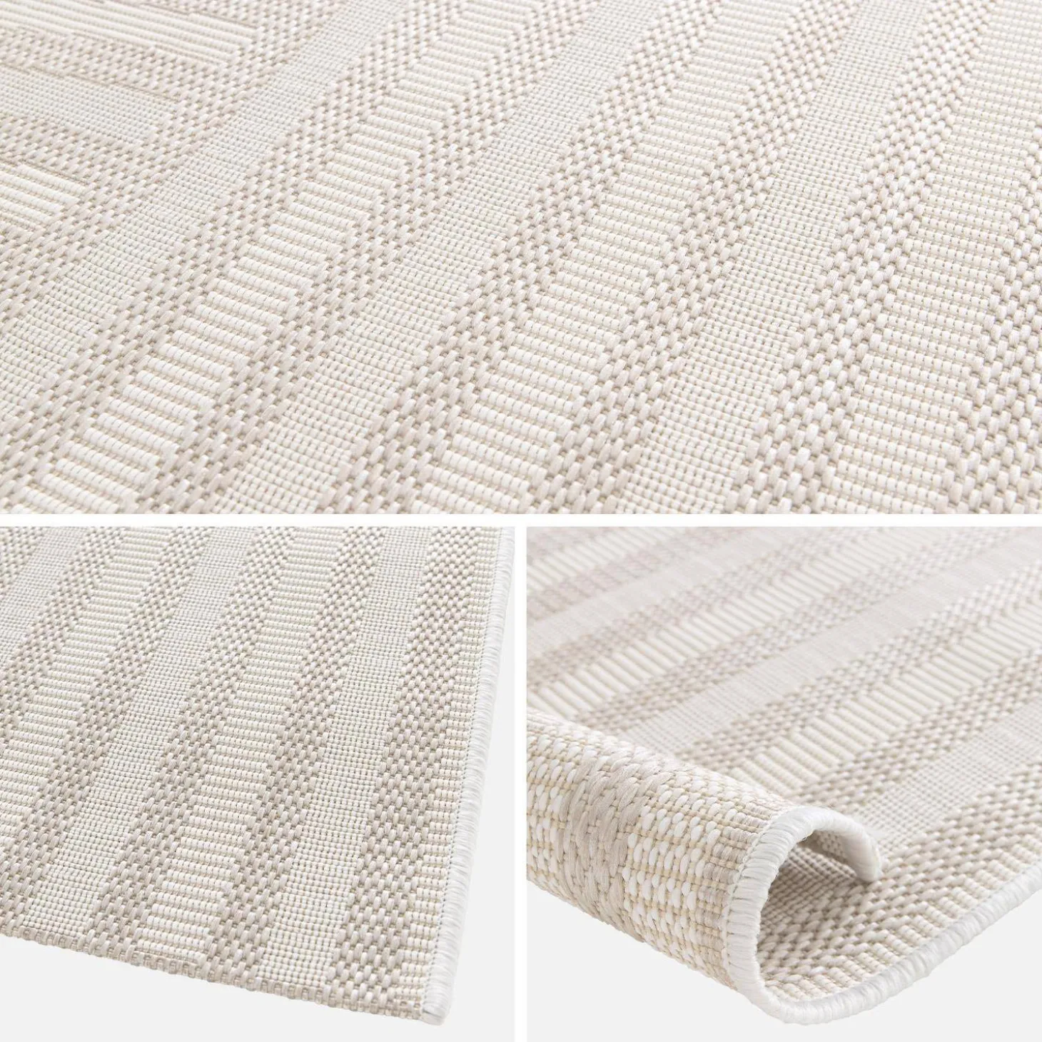 Vloerkleed voor binnen en buiten, beige boogpatroon, 100% gerecycled polyester