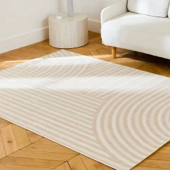 Vloerkleed voor binnen en buiten, beige boogpatroon, 100% gerecycled polyester