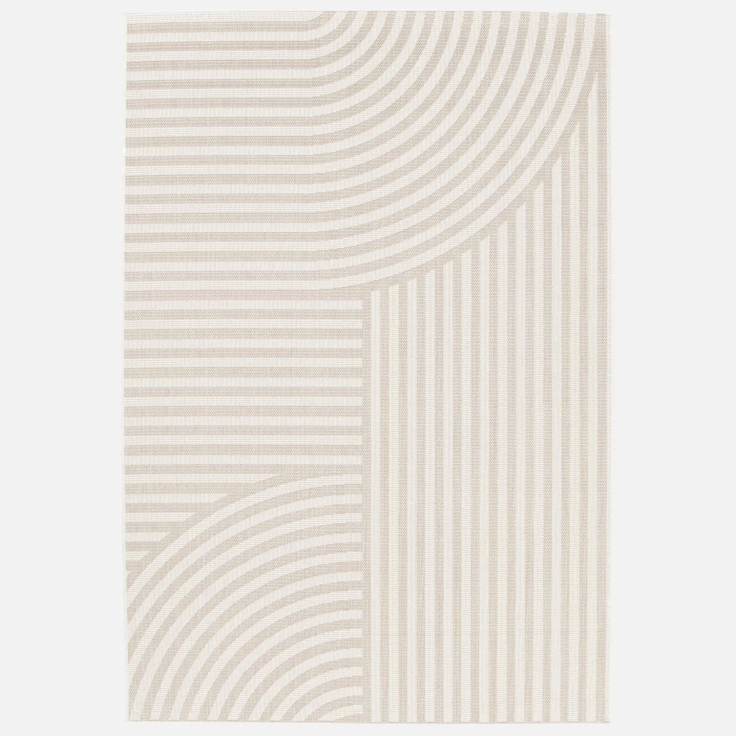 Vloerkleed voor binnen en buiten, beige boogpatroon, 100% gerecycled polyester