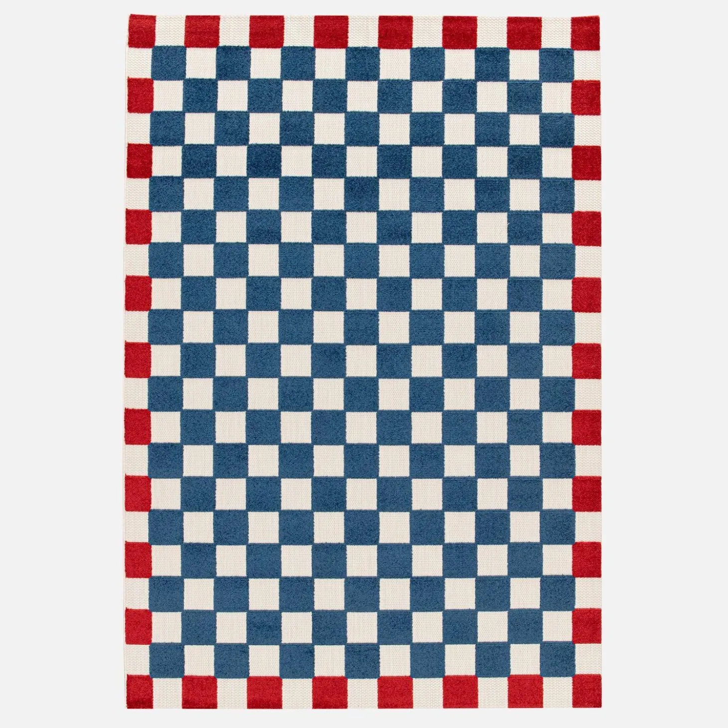 Vloerkleed voor binnen en buiten met rood en blauw dambord patroon