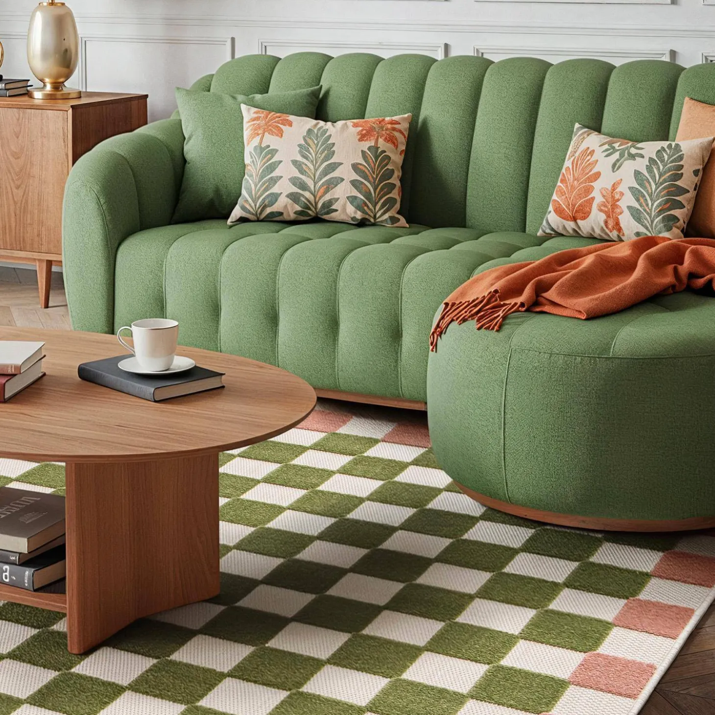 Vloerkleed voor binnen en buiten met roze en groen dambord patroon