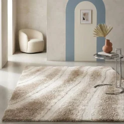 Vloerkleed voor binnen met beige gestreept patroon