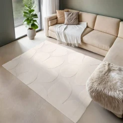 Vloerkleed voor binnen met bloemenpatroon crème