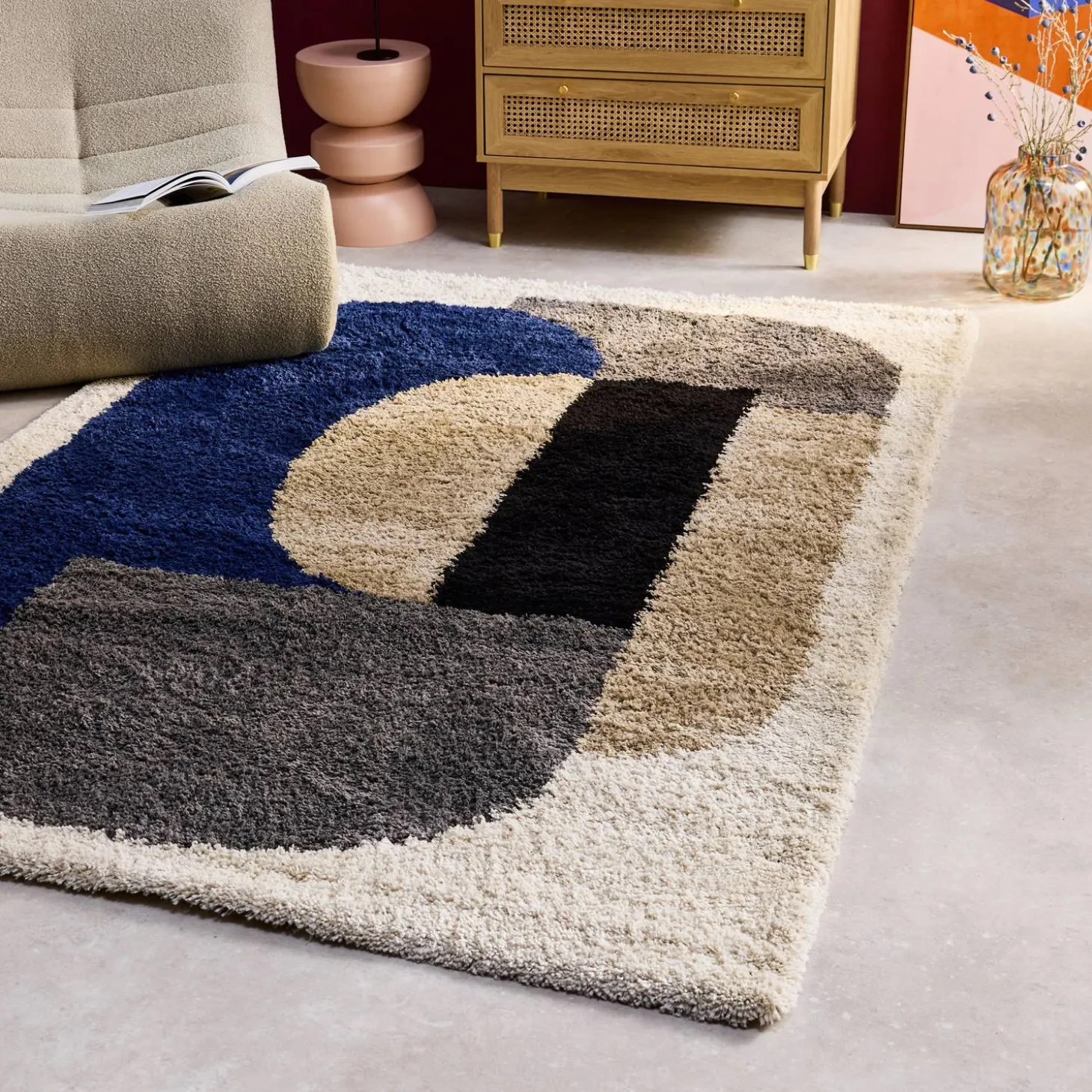 Vloerkleed voor binnen met geometrisch patroon meerkleurig shaggy