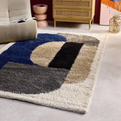 Vloerkleed voor binnen met geometrisch patroon meerkleurig shaggy