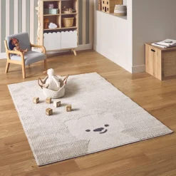 Vloerkleed voor kinderen met kleine teddybeer beige/crème