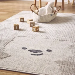 Vloerkleed voor kinderen met kleine teddybeer beige/crème