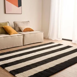 Vloerkleed zwart-wit gestreept voor binnen