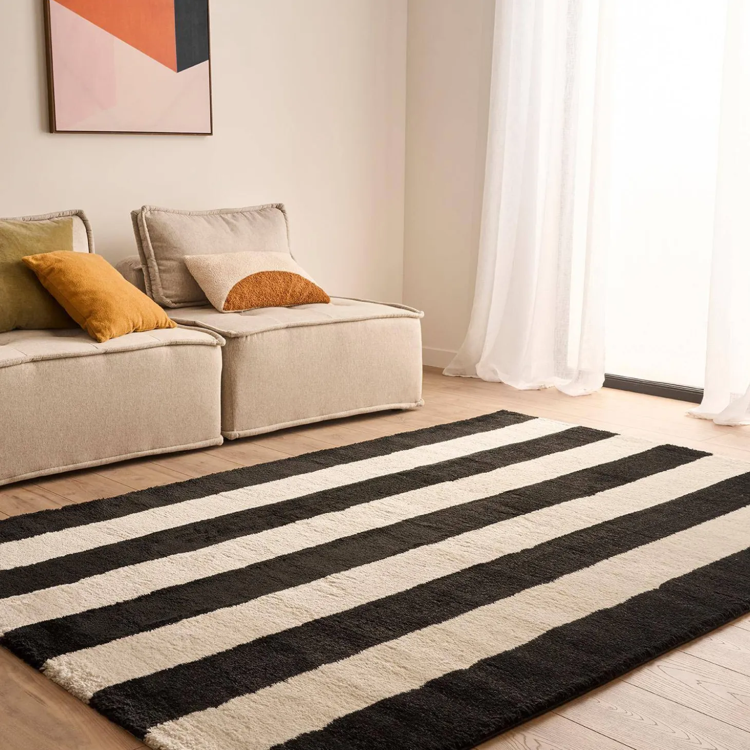 Vloerkleed zwart-wit gestreept voor binnen