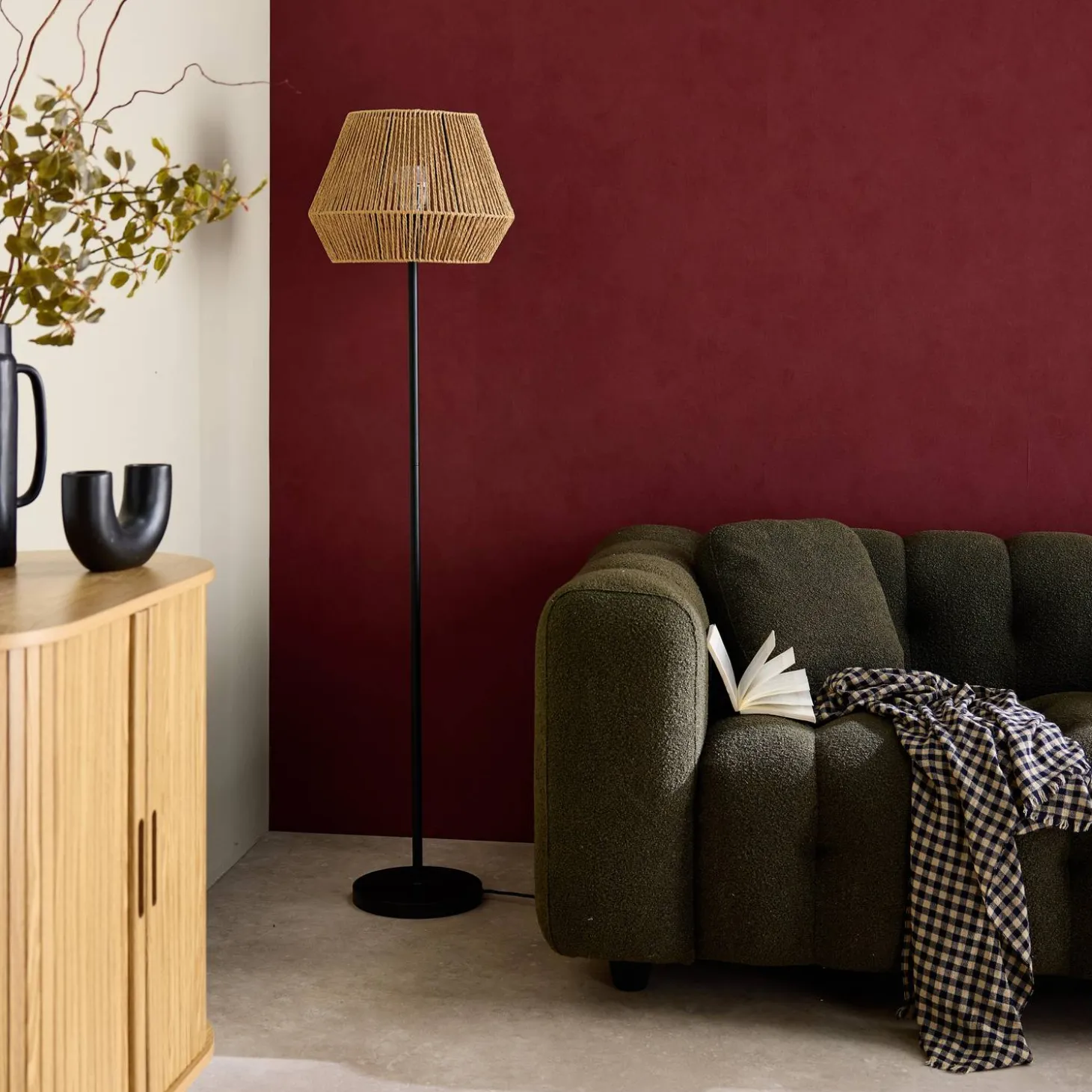 Vloerlamp met rotanlook H 150cm