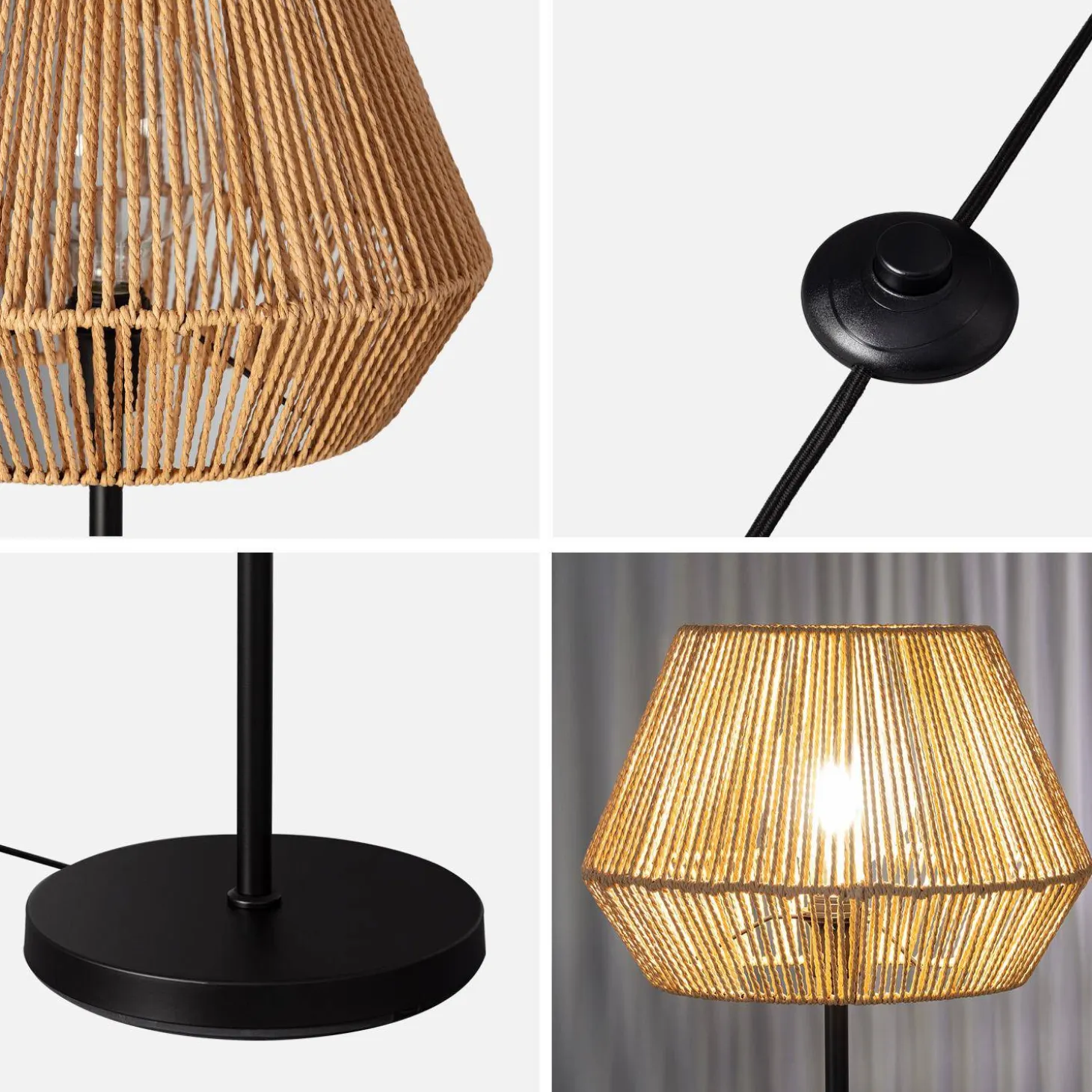 Vloerlamp met rotanlook H 150cm