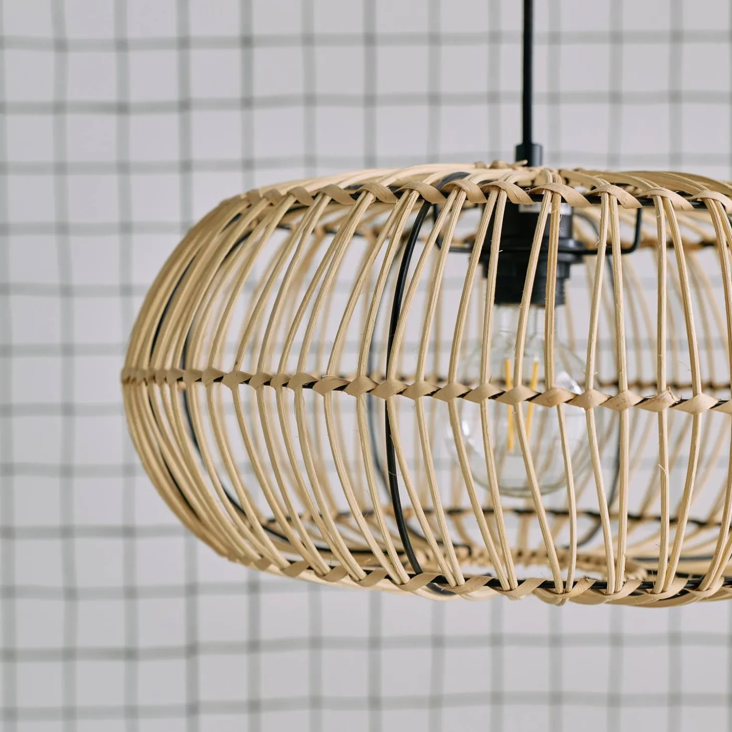 Vloerlamp riet, metaal en steen marmereffect