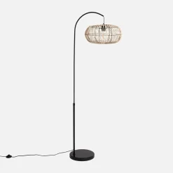 Vloerlamp riet, metaal en steen marmereffect