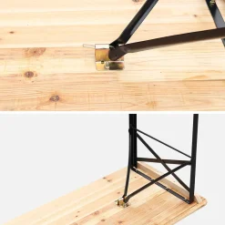 Vouwbare tafel van dennenhout met 2 banken (set van 2)