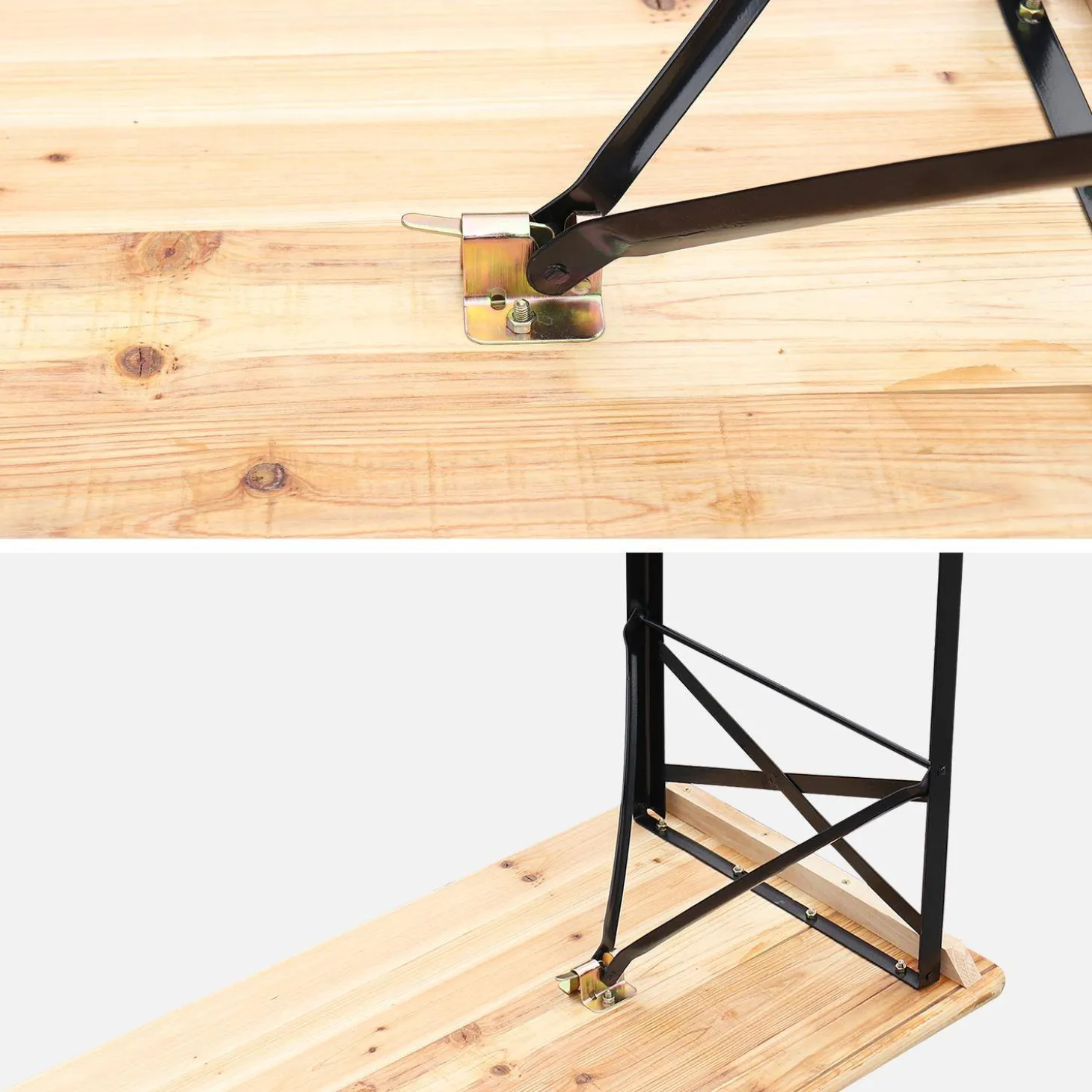 Vouwbare tafel van dennenhout met 2 banken (set van 2)