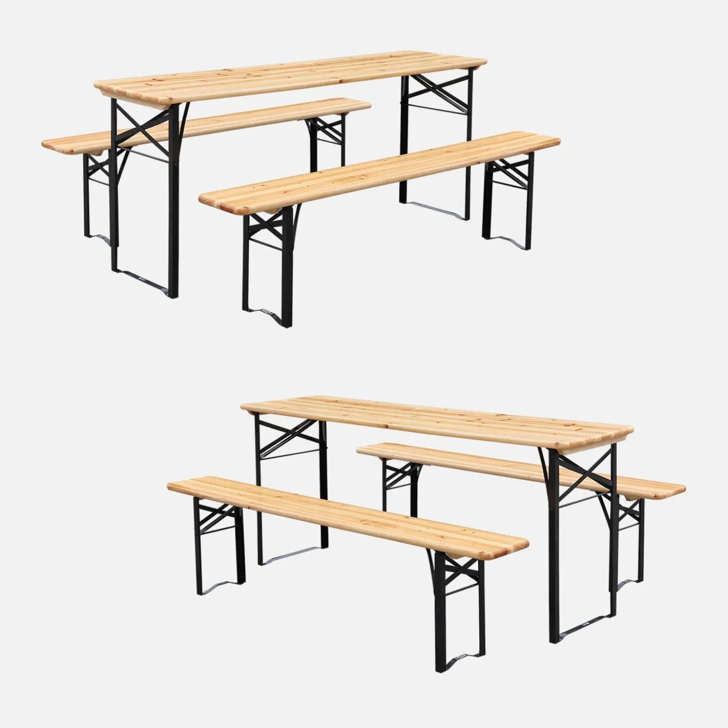 Vouwbare tafel van dennenhout met 2 banken (set van 2)