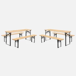 Vouwbare tafel van dennenhout met 2 banken (set van 2)