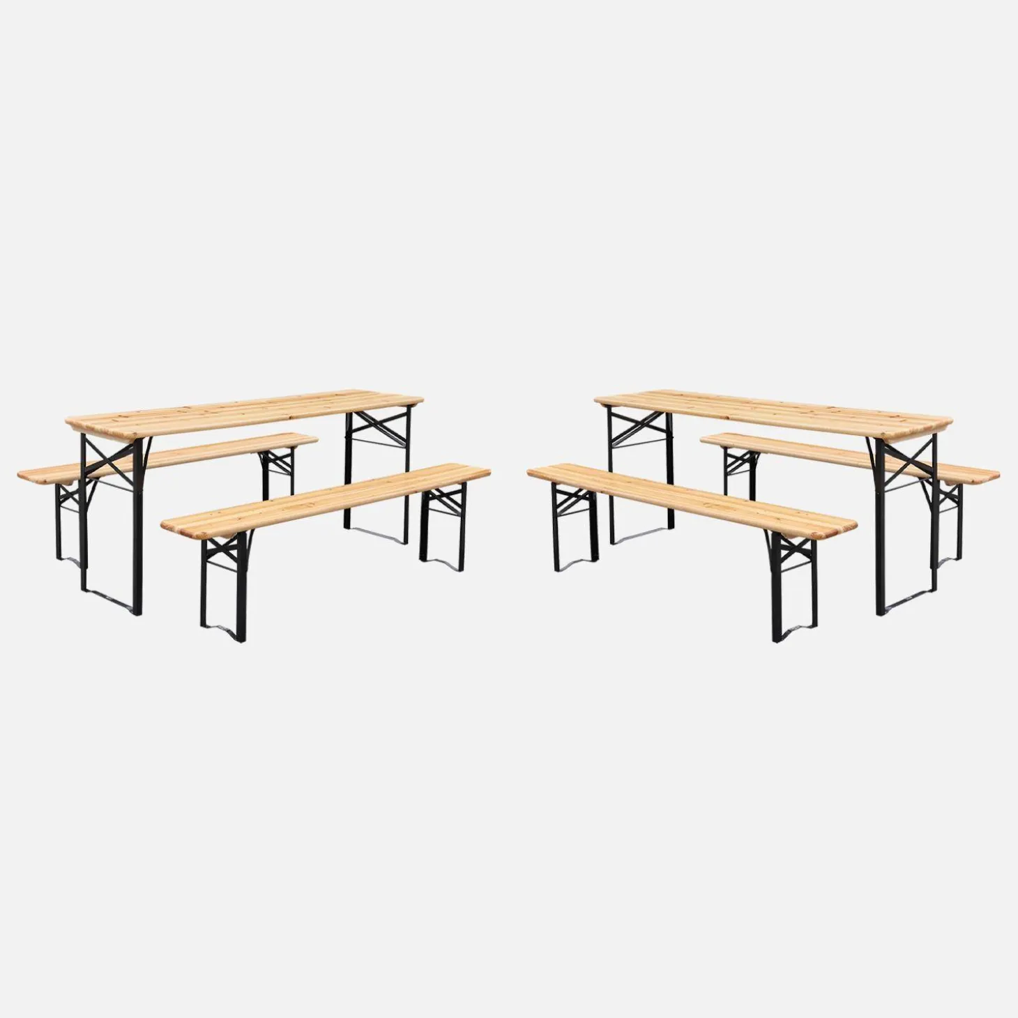 Vouwbare tafel van dennenhout met 2 banken (set van 2)