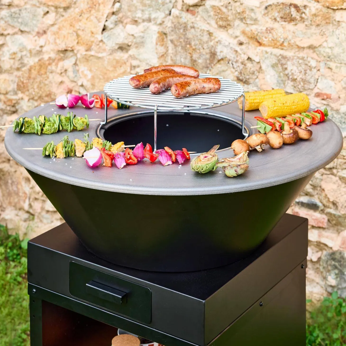 Vuurkorf barbecue Ø81,5cm, grillrooster, houtopslag