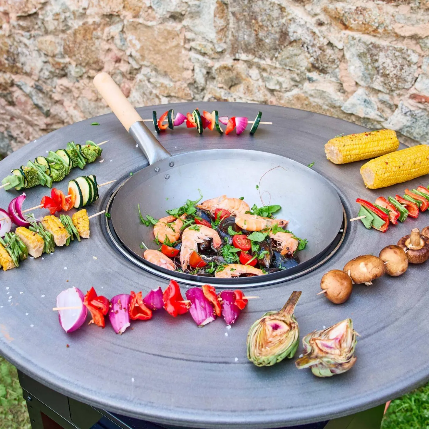 Vuurkorf barbecue Ø81,5cm, grillrooster, houtopslag