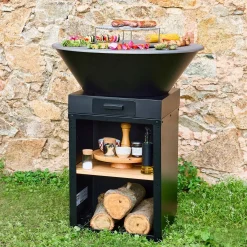 Vuurkorf barbecue Ø81,5cm, grillrooster, houtopslag