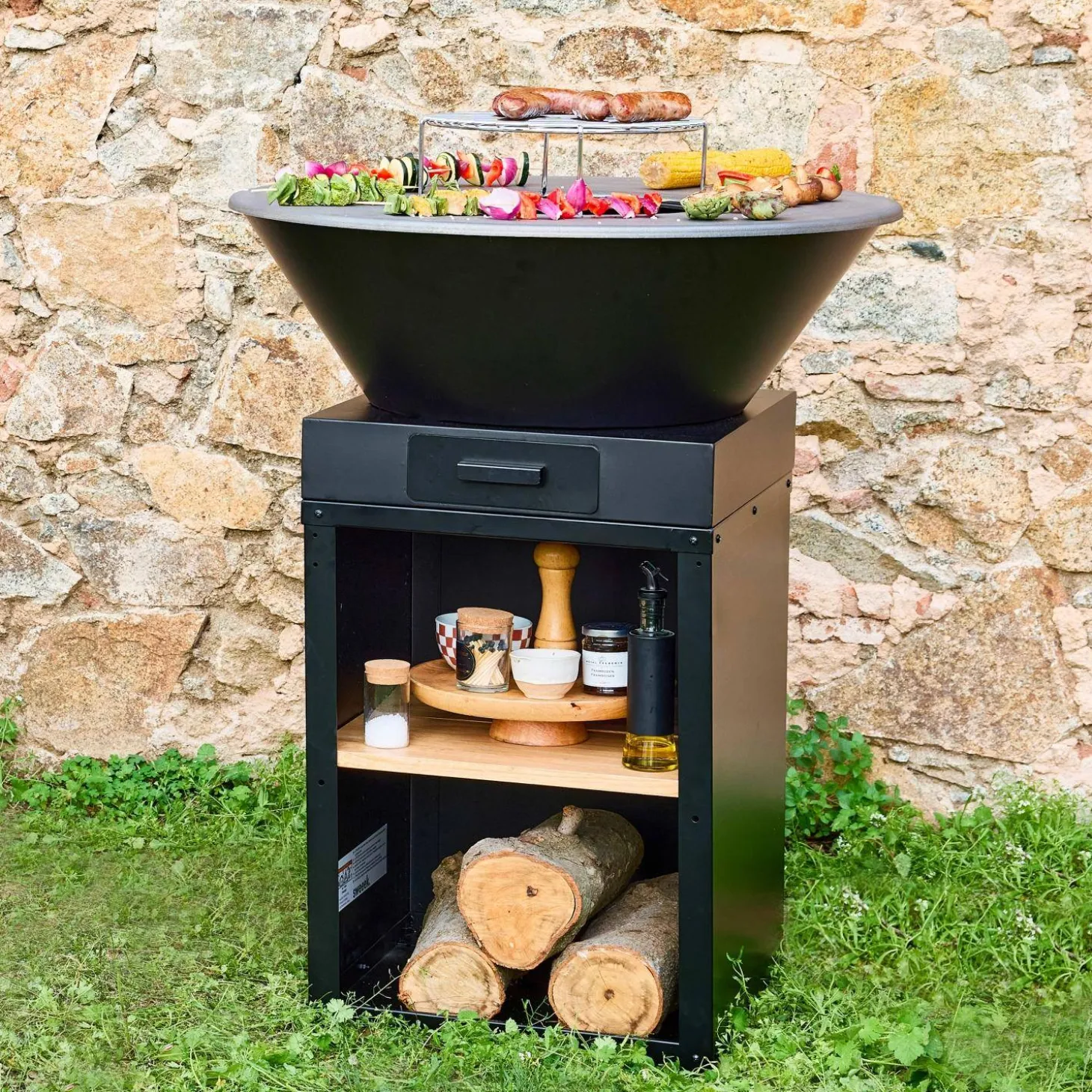 Vuurkorf barbecue Ø81,5cm, grillrooster, houtopslag