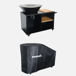 Vuurschaal Ø80cm, grillrooster, houtopslag + beschermhoes