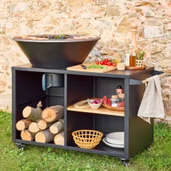 Vuurschaal Ø80cm, grillrooster, houtopslag + beschermhoes