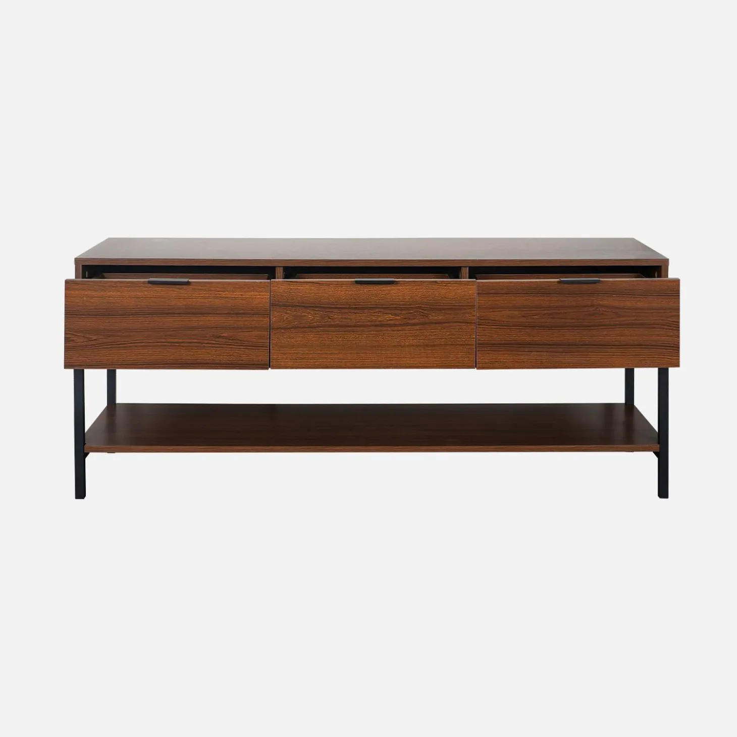 Walnootkleurig houten TV-meubel met 3 laden