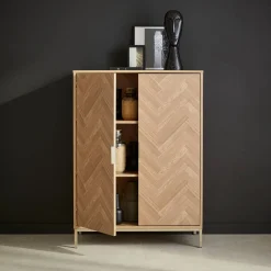 Wandkast 2 deuren houtdecor visgraatmotief 80cm