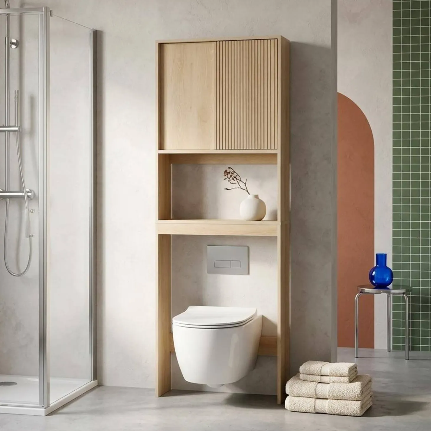 WC-meubel met schuifdeuren houtdecor