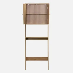 Wc meubelrek met houten en rotan decoratie