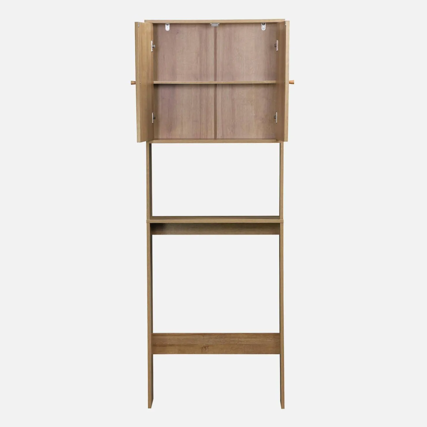 Wc meubelrek met houten en rotan decoratie