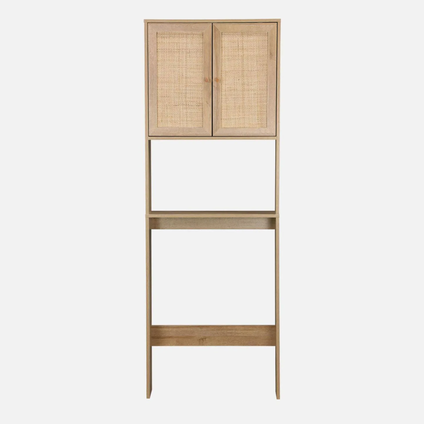 Wc meubelrek met houten en rotan decoratie