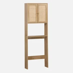 Wc meubelrek met houten en rotan decoratie