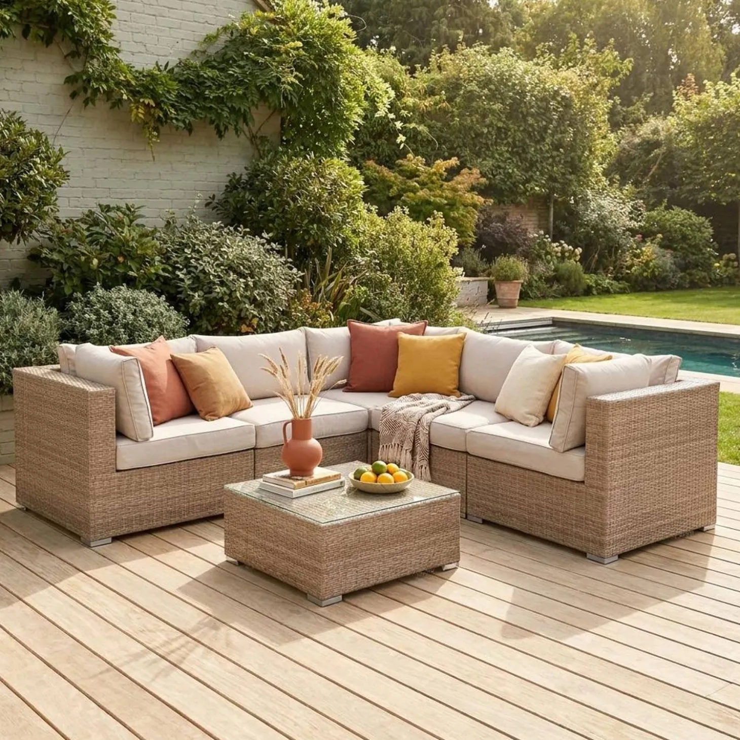 Wicker hoek loungeset 5 plaatsen