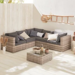 Wicker hoek loungeset 5 plaatsen