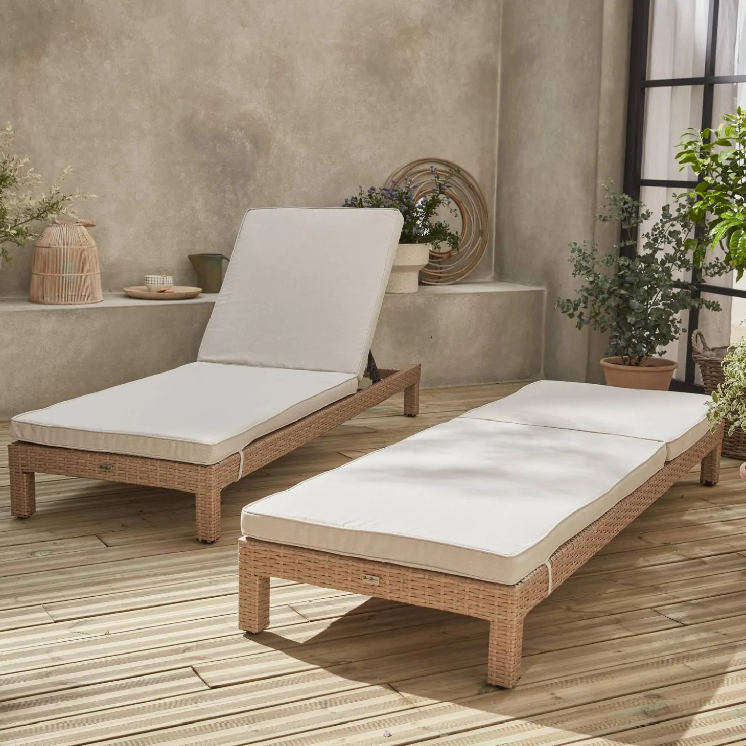 Wicker ligbed, set van 2