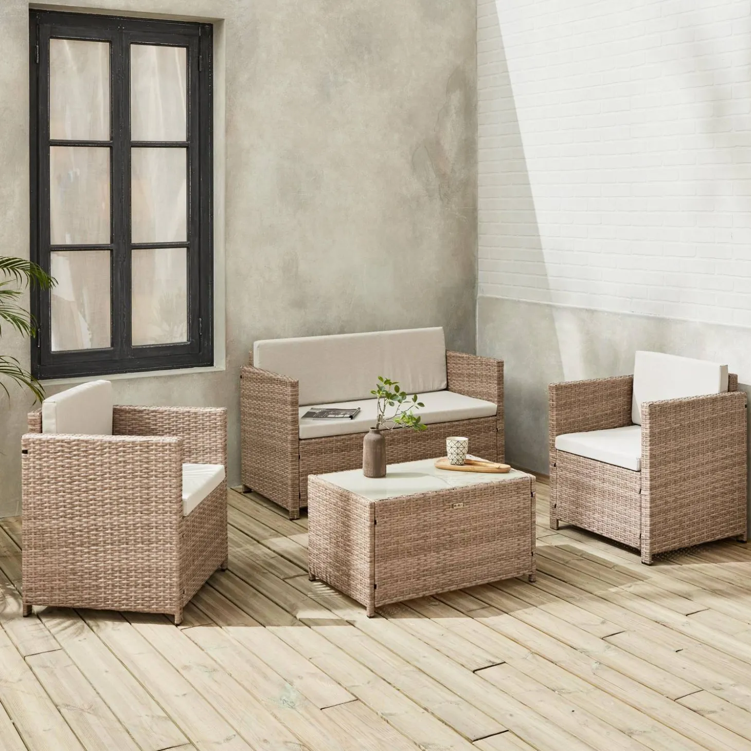 Wicker loungeset 4 plaatsen