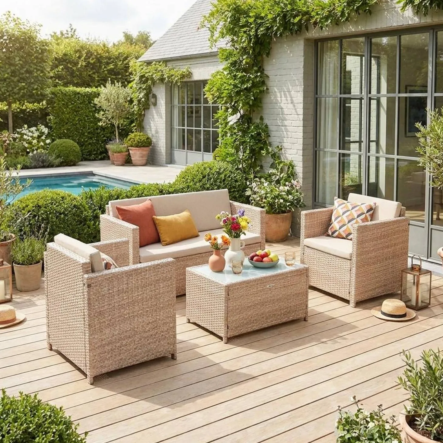 Wicker loungeset 4 plaatsen