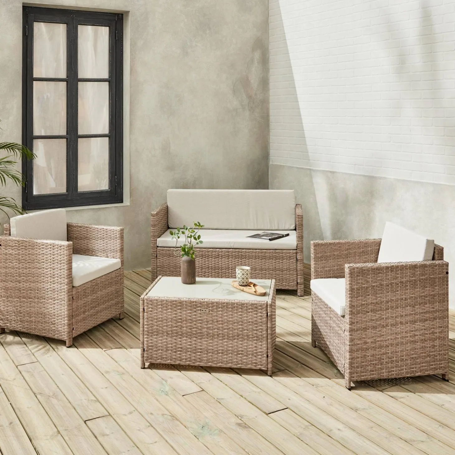 Wicker loungeset 4 plaatsen
