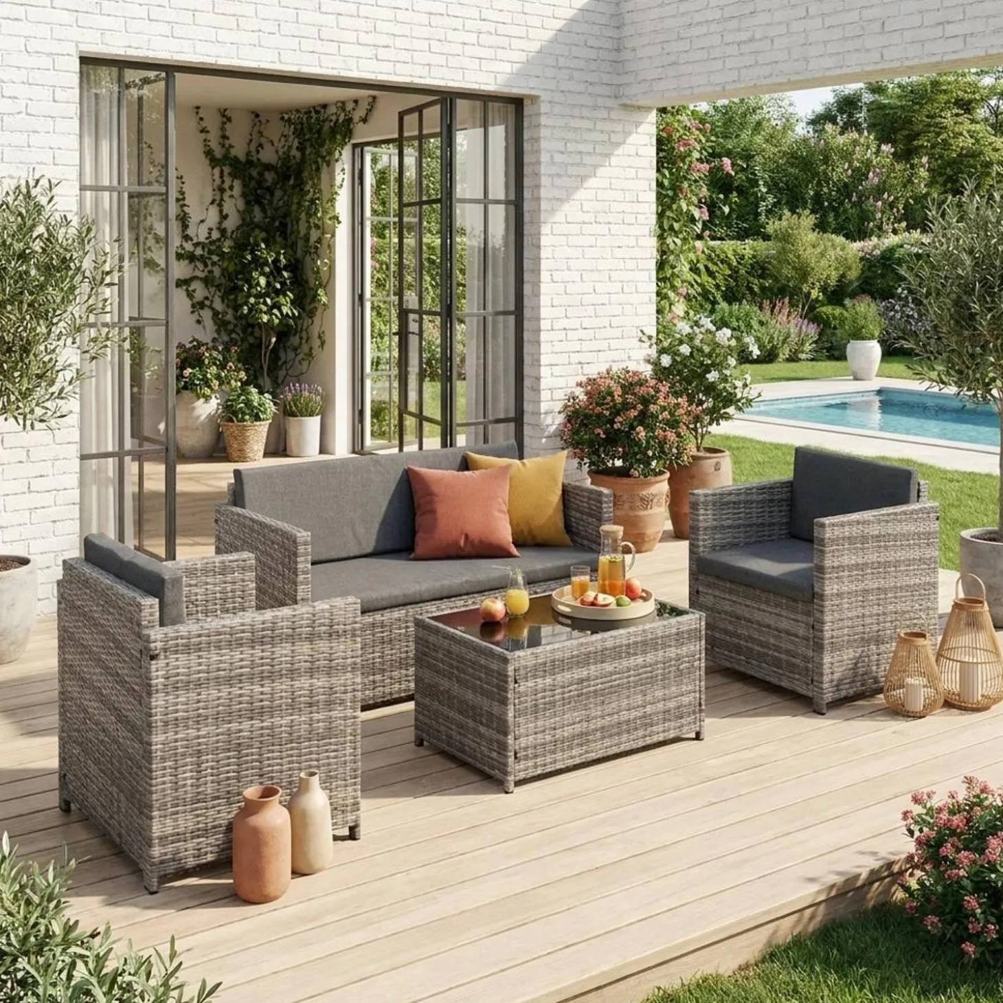 Wicker loungeset 4 plaatsen