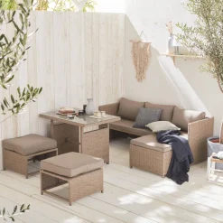 Wicker tuinset, 6 plaatsen