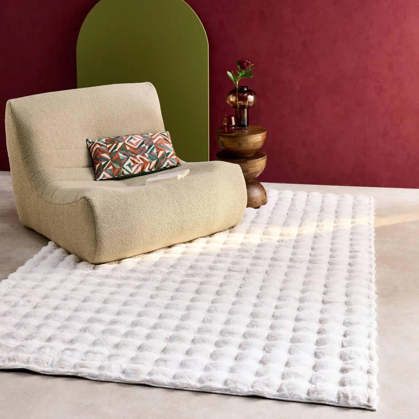 Wit vloerkleed voor binnen met reliëf